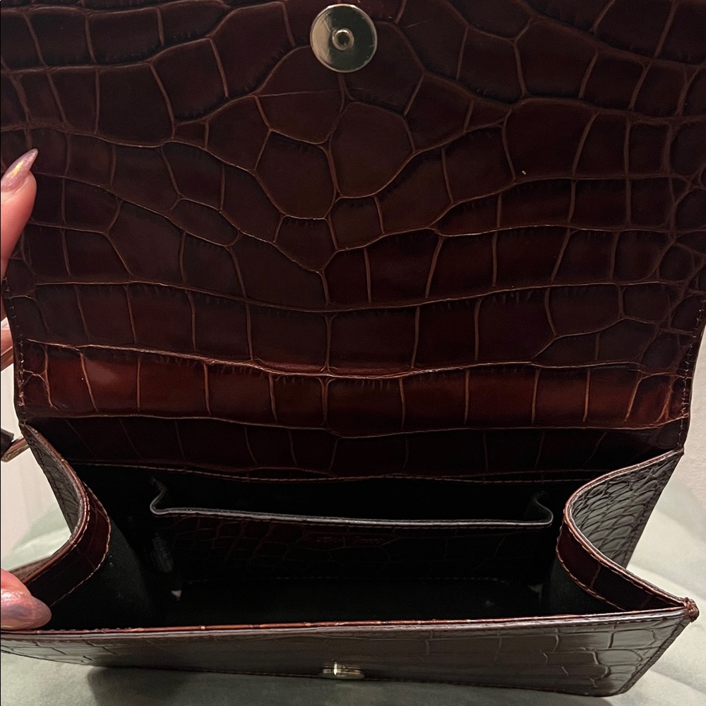 & Other Stories Chocolate Brown Leather Croc Embossed Shoulder Bag - Picture 6 of 6